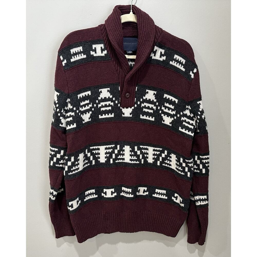 American Eagle Sweater Mens Large Aztec Southwest Shawl‎ Collar Preppy